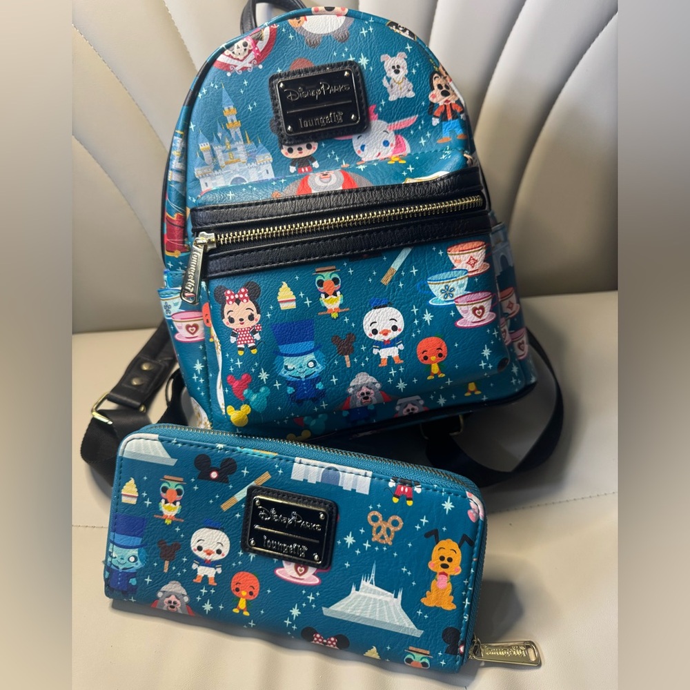 Disney Parks Loungefly Mini Backpack & Matching Wallet - WDW Parks Retro Design